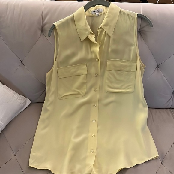 Equipment signature sleeveless blouse pale yellow silk small - Picture 4 of 5